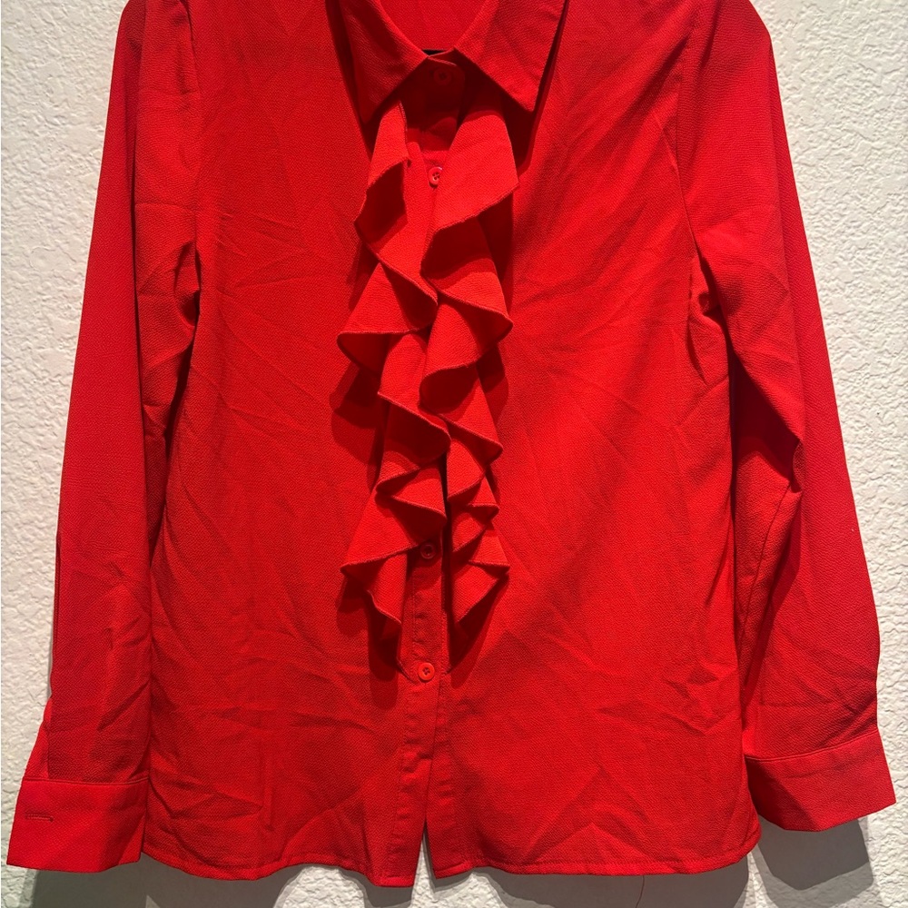 Elegant Red Ruffle Blouse
